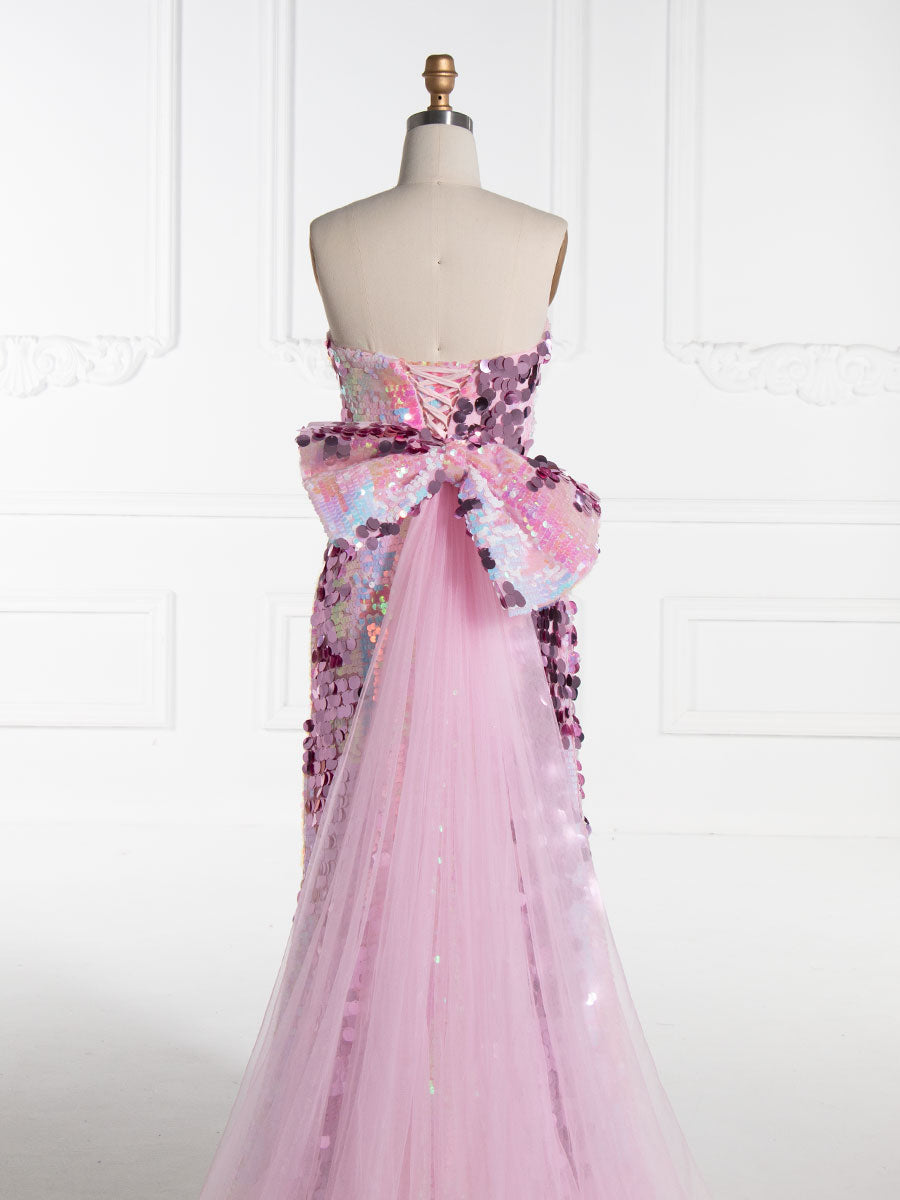 Mermaid Strapless ,Floor-Length, Sequin Prom Dresses With Sequins 