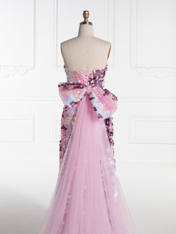 Mermaid Strapless ,Floor-Length, Sequin Prom Dresses With Sequins 