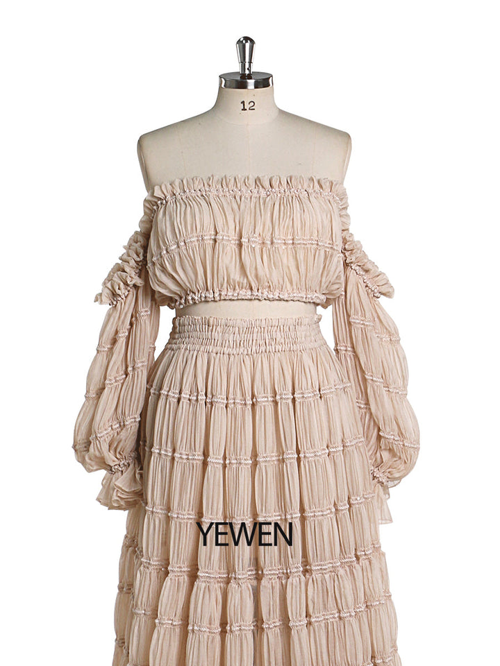 Elegant 2 Piece Set dress Boho Summer Beach Dress Woman Photo Shoot Gowns Side Slit  YEWEN YW220821