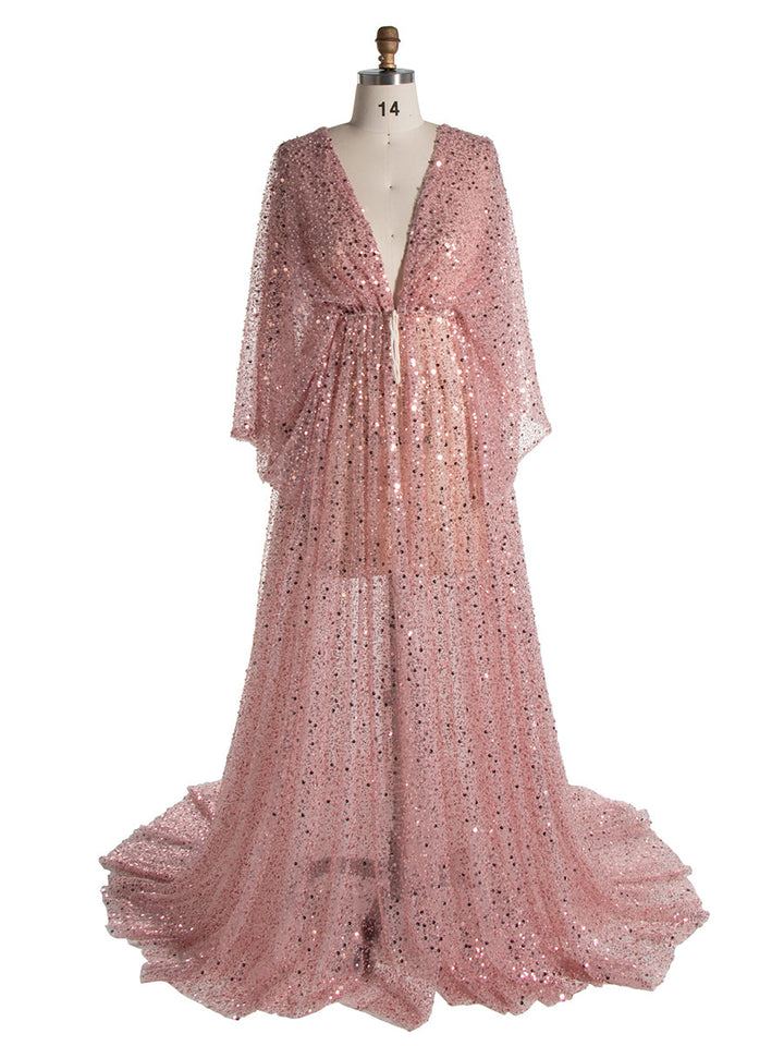 Umstandskleid mit goldenen Pailletten und Perlen für Fotoshootings, Stretch-Taille, Schwangerschaftsfotografie, Robe, Babyparty-Kleid YD21820 