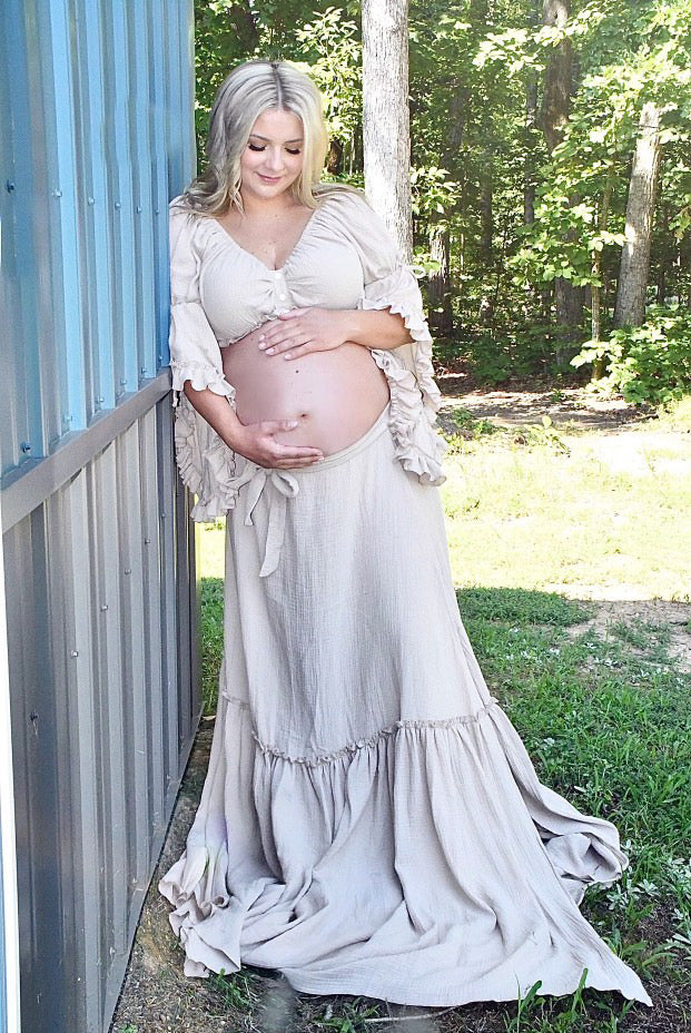 2 Pieces Gown V Neck Woman Dresses Photography Baby Shower Dress for Pregnant Woman YEWEN YD211008