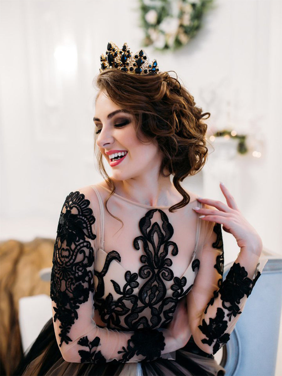 Abendkleid mit langen Ärmeln, 1 m Schleppe, Spitze, Übergröße, Umstandskleid für Fotoshootings, YW21024 