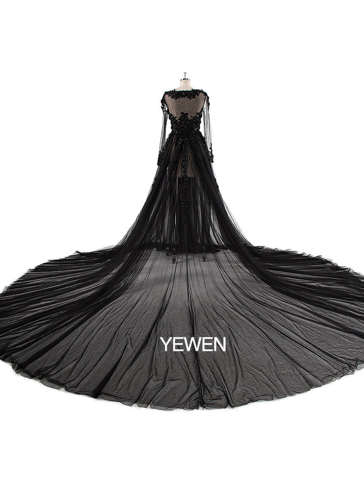 Sexy V-Ausschnitt Spitze Langarm Umstandskleid Brautkleid 