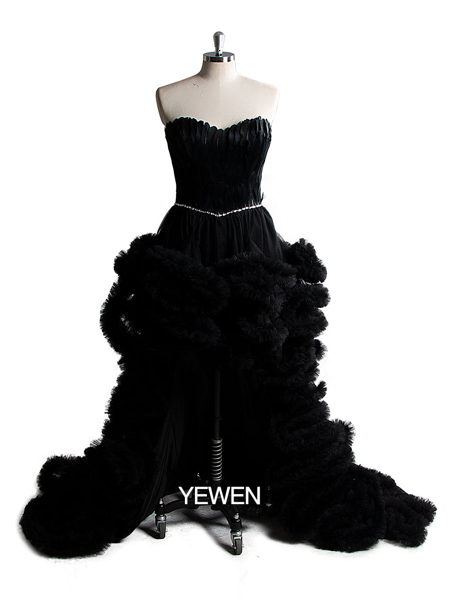 High Low Umstandskleid Trägerloses Cocktailpartykleid mit Rüschen 
