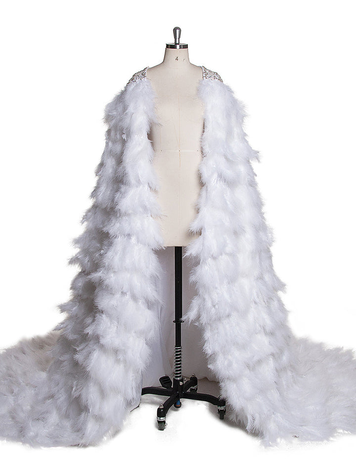 Vintage Luxus Weiß Feder Cape Perlen Feder Hochzeit Cape Abendkleid 