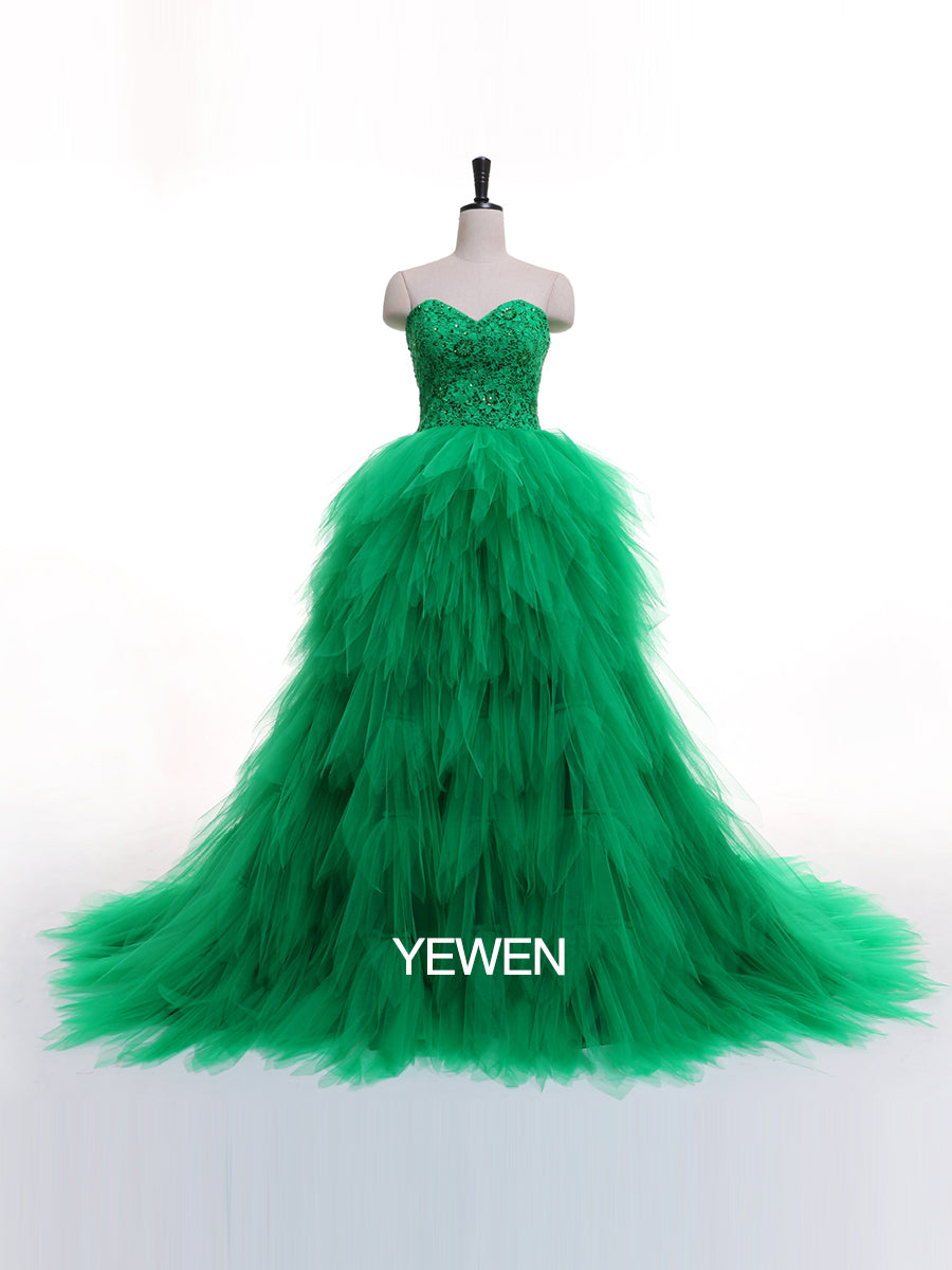 Trägerloses, besticktes, rückenfreies Rüschenkleid für Fotoshootings 