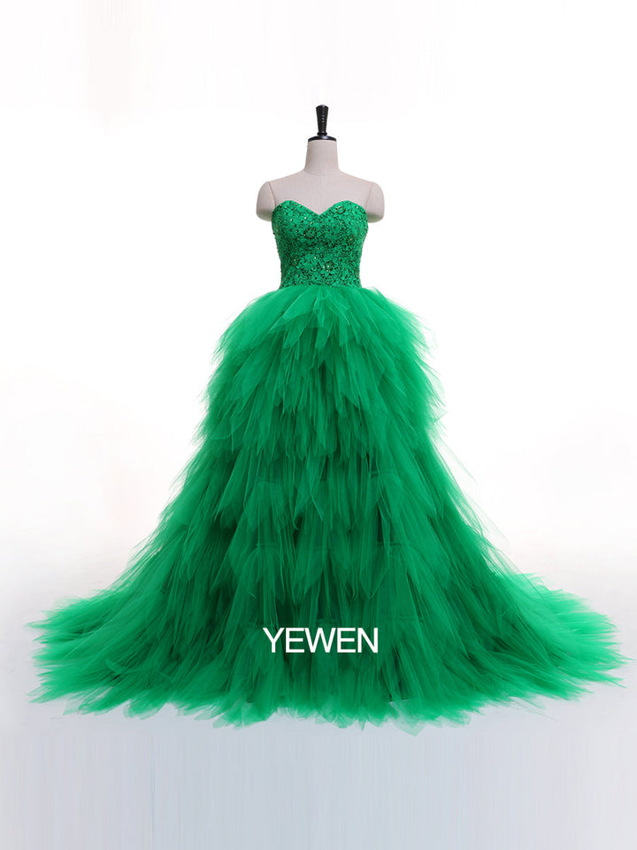 Trägerloses, besticktes, rückenfreies Rüschenkleid für Fotoshootings 