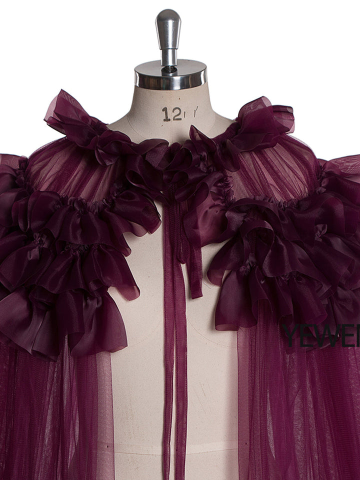 Elegantes Cape, plissiertes, gerüschtes Maxi-Brautkleid, Jacke für Umstandskleid-Fotoshooting