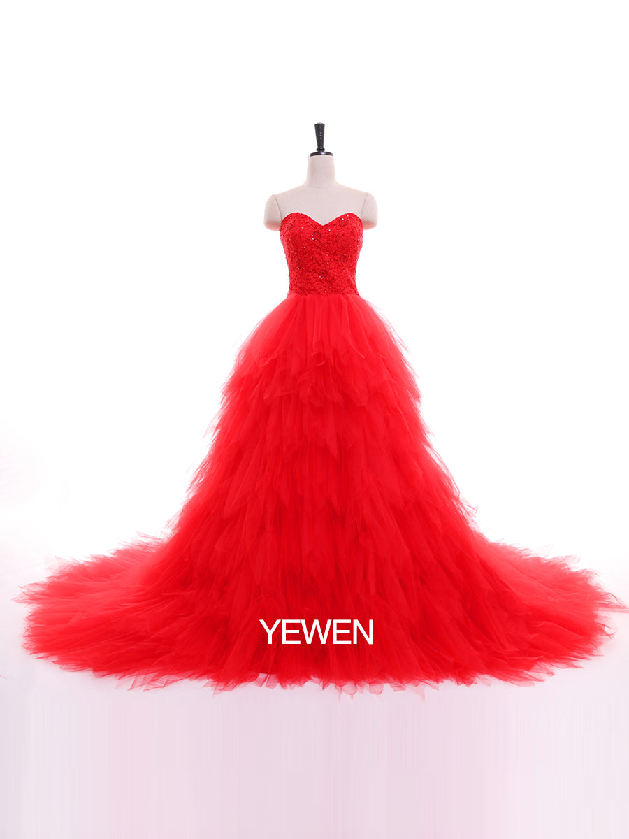 Trägerloses, besticktes, rückenfreies Rüschenkleid für Fotoshootings 