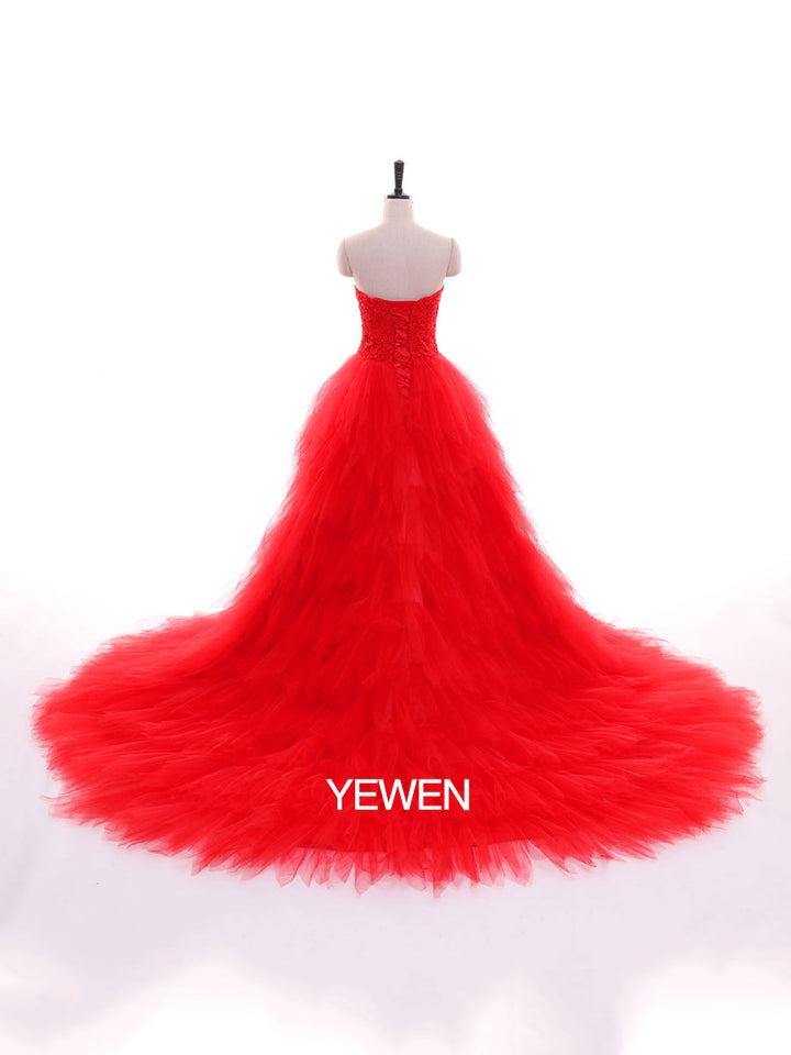 Trägerloses, besticktes, rückenfreies Rüschenkleid für Fotoshootings 