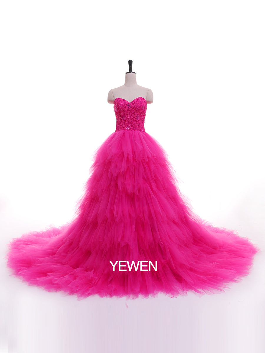 Trägerloses, besticktes, rückenfreies Rüschenkleid für Fotoshootings 
