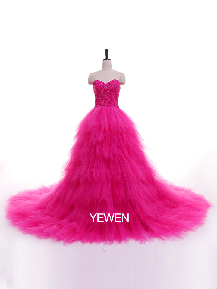 Trägerloses, besticktes, rückenfreies Rüschenkleid für Fotoshootings 