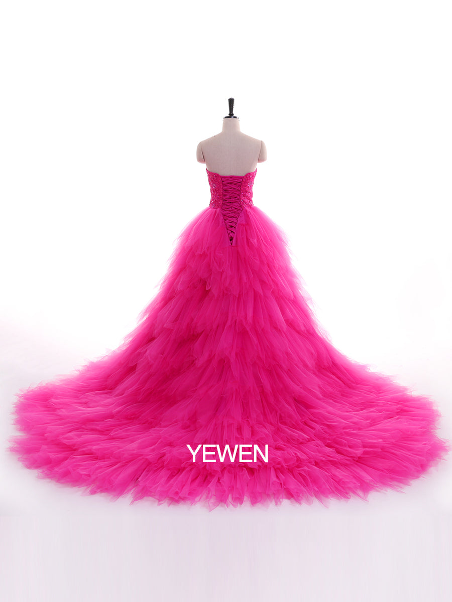 Trägerloses, besticktes, rückenfreies Rüschenkleid für Fotoshootings 