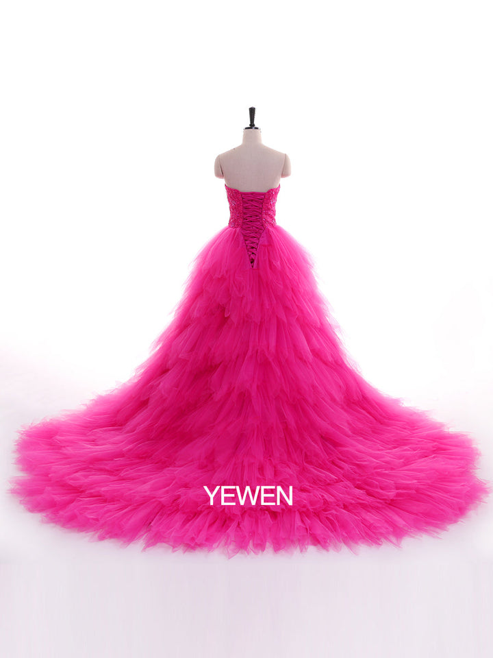 Trägerloses, besticktes, rückenfreies Rüschenkleid für Fotoshootings 