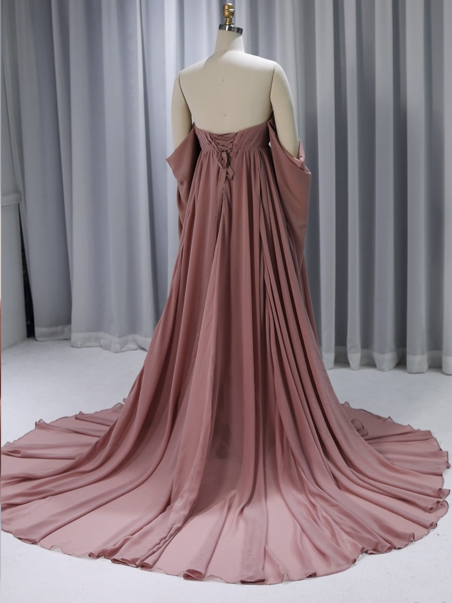 Chiffon-Umstandskleid für Fotoshootings, lange Cape-Ärmel, Fotografie-Kleid YW231153 