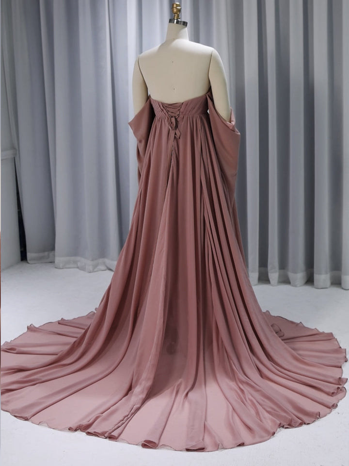 Chiffon-Umstandskleid für Fotoshootings, lange Cape-Ärmel, Fotografie-Kleid YW231153 