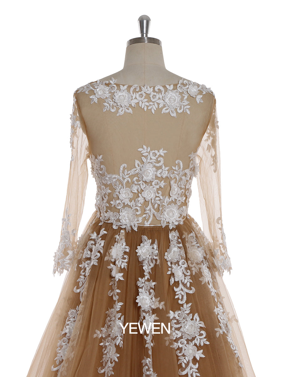 Sexy V-Ausschnitt Spitze Langarm Umstandskleid Brautkleid 
