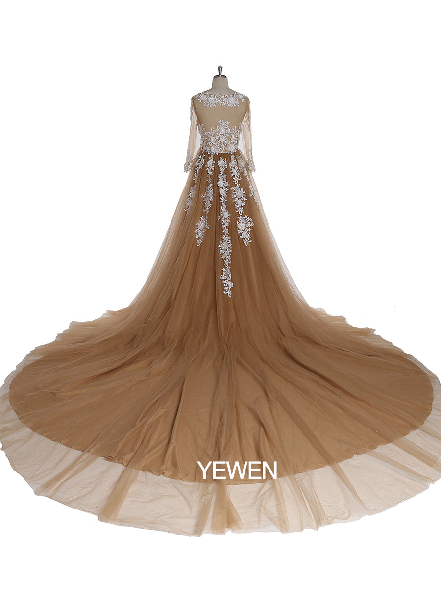 Sexy V-Ausschnitt Spitze Langarm Umstandskleid Brautkleid 