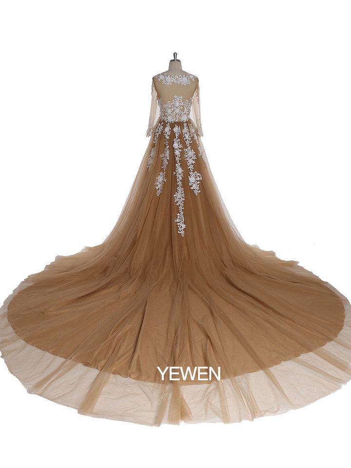 Sexy V-Ausschnitt Spitze Langarm Umstandskleid Brautkleid 