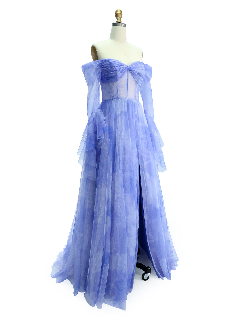 Elegant Off The Shoulder,  Printed Prom Dresses , Long Sleeves