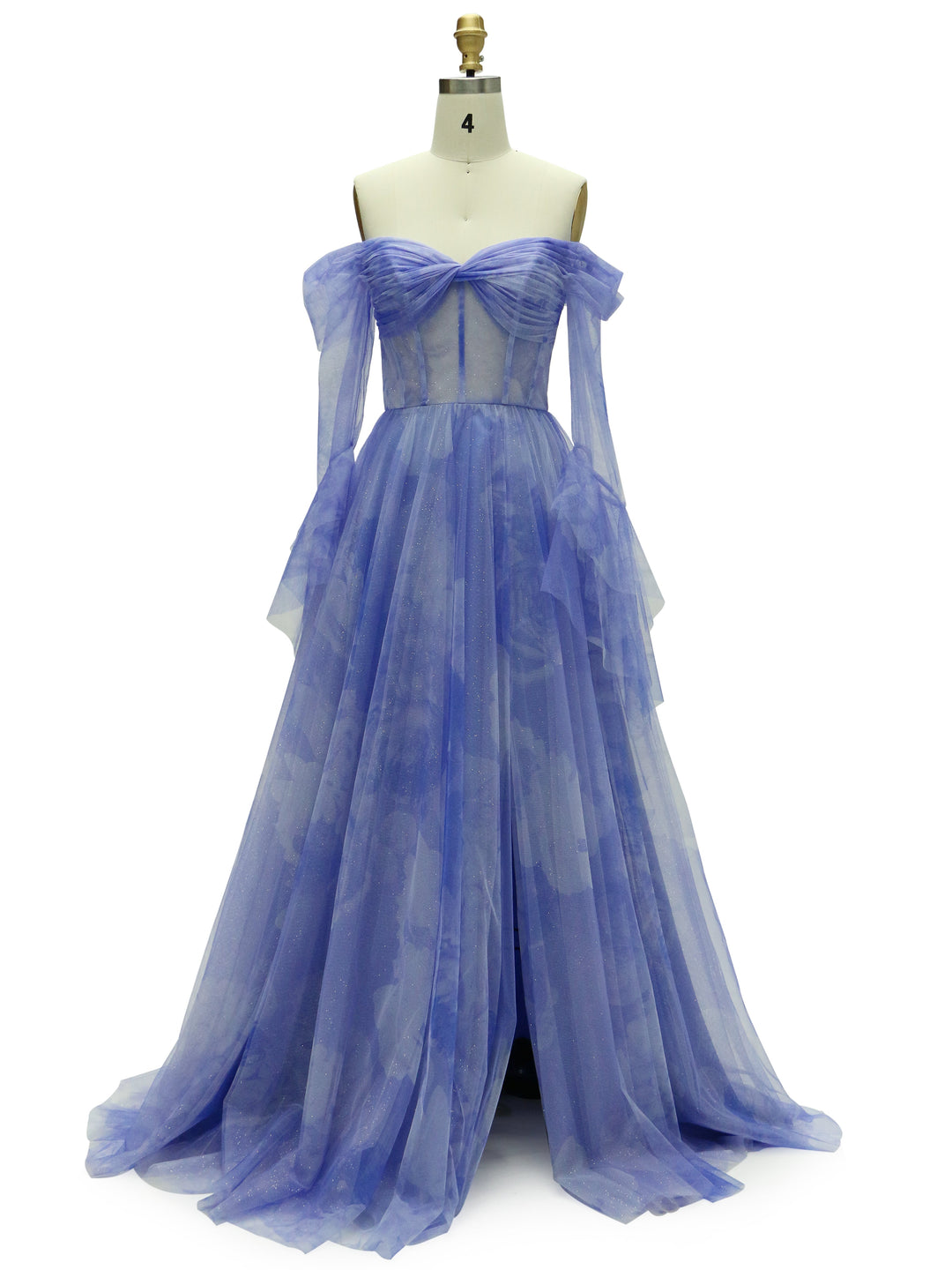 Elegant Off The Shoulder,  Printed Prom Dresses , Long Sleeves