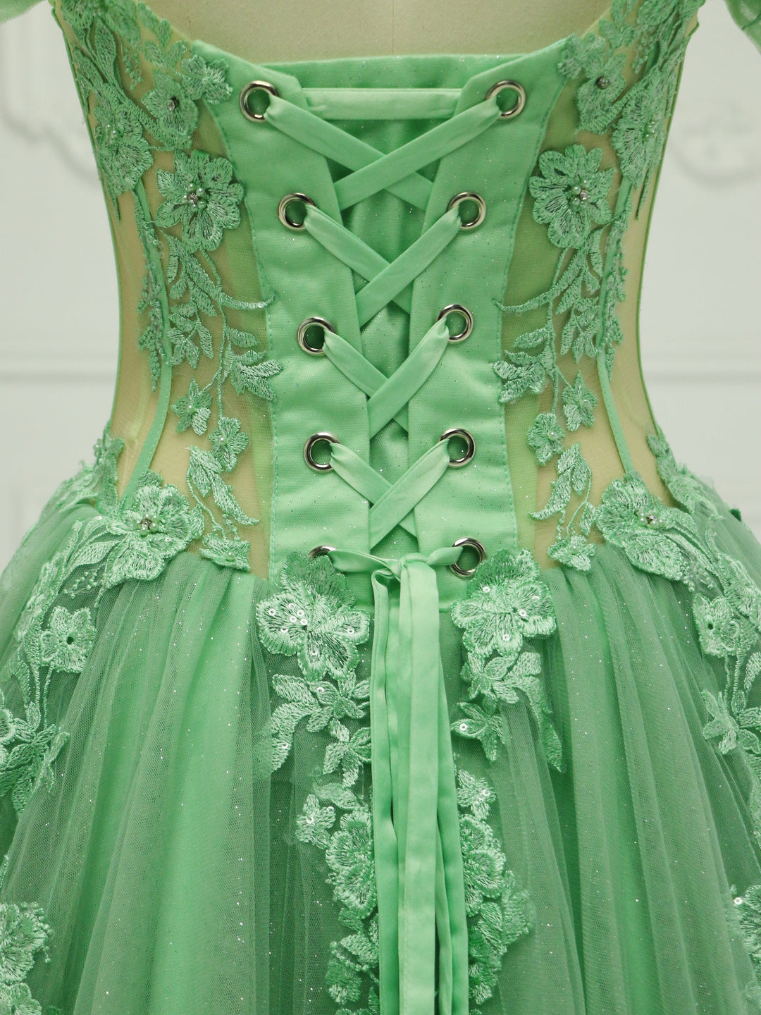 A Line , Sage Green,  Off-Shoulder,  Prom Dress with Emboidery Lace, Custom Colors