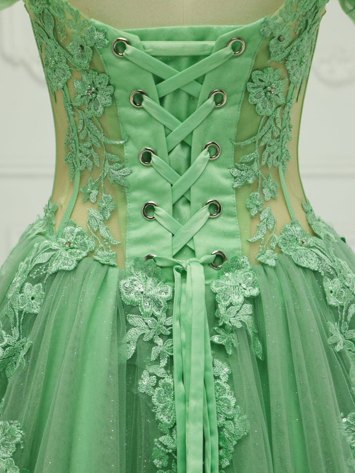 A Line , Sage Green,  Off-Shoulder,  Prom Dress with Emboidery Lace, Custom Colors