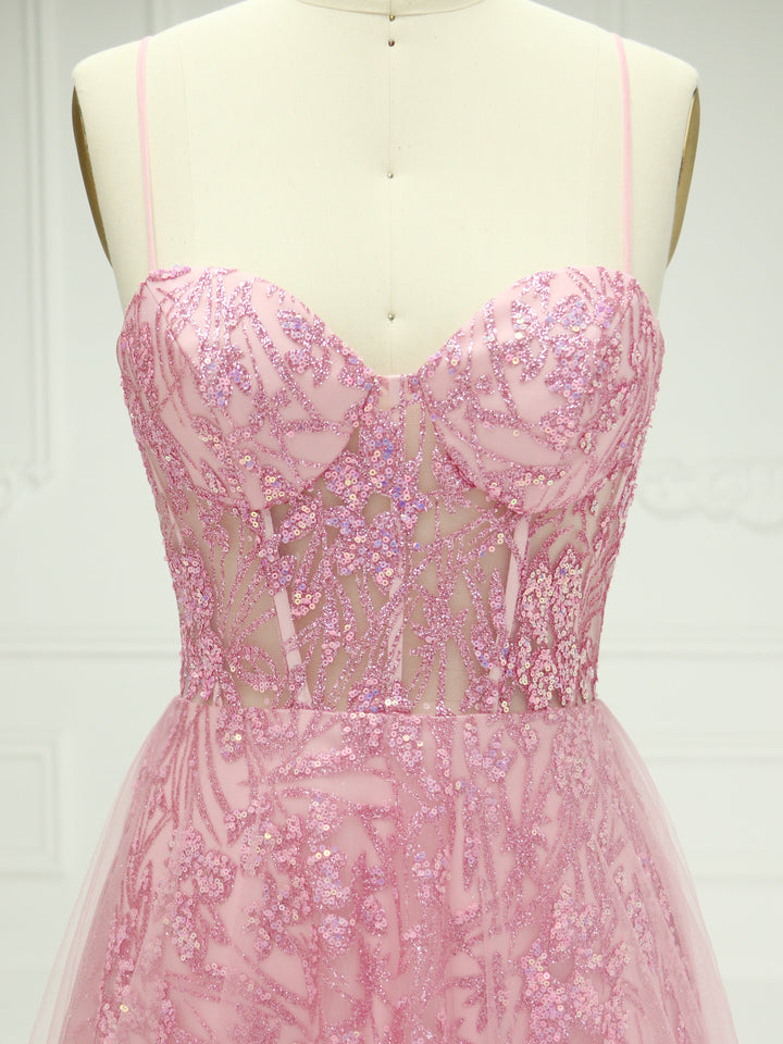 Spaghetti Straps Sequin Floor-Length , Prom Dress 