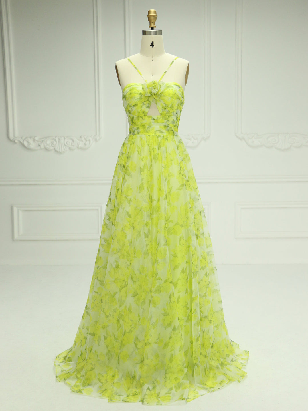 A Line Cutout Straps ,Floral Print, Tulle Prom Dress