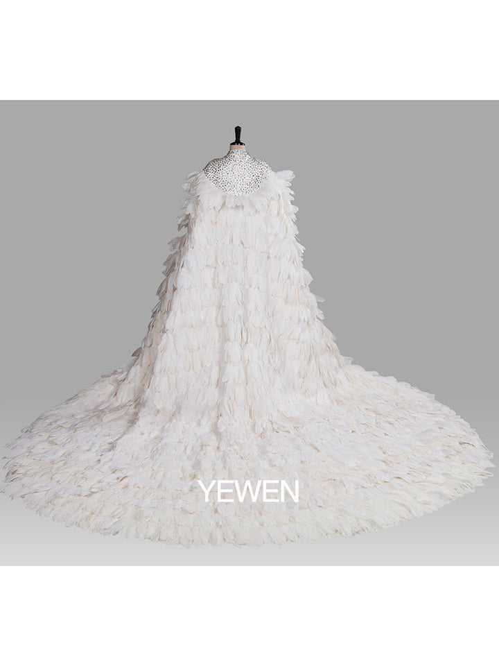Vintage Federn Perlen Cape Hochzeit Umstandskleid für Fotografie