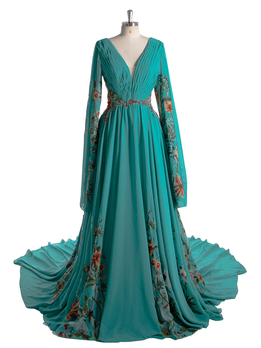 Garden Wedding Dress |Embroidery Gown Teal Dress