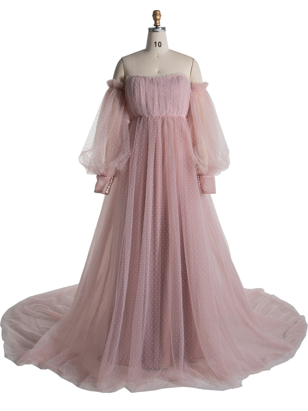 Off Shoulder, Polka Dot, Tulle Maternity Photo Shoot Dress, Elastic Waist Photography Props 