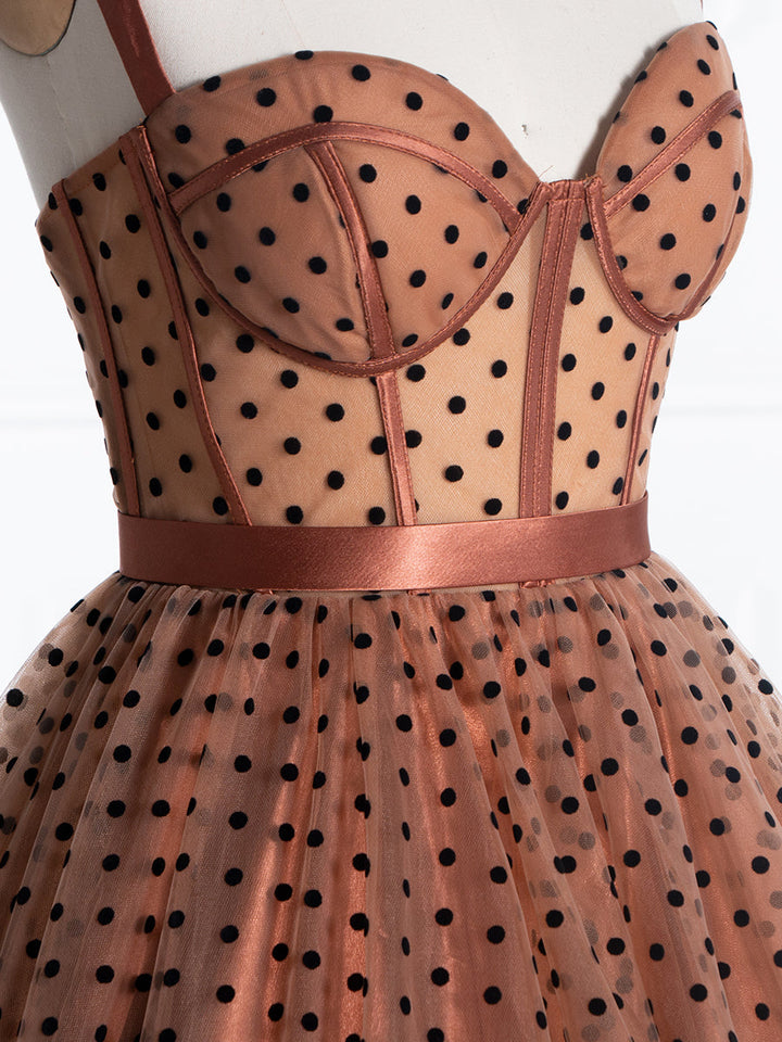 A-Linie Herzausschnitt Polka Dot Tüll Ballkleid Fotoshooting Kleid mit Sweep Schleppe YE2552 
