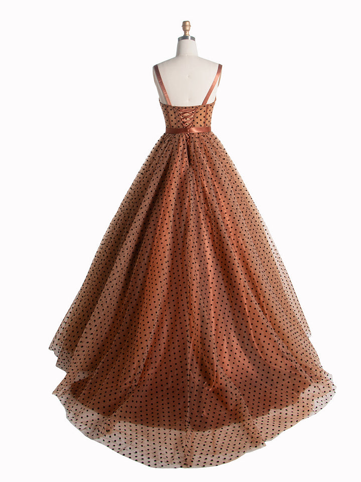 A-Linie Herzausschnitt Polka Dot Tüll Ballkleid Fotoshooting Kleid mit Sweep Schleppe YE2552 
