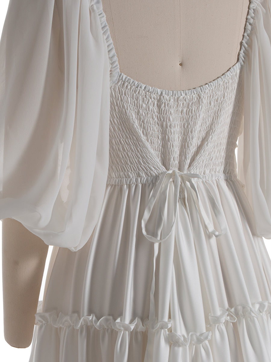 Chiffon Sleeve Silk Satin Boho Maternity Dress Photo Shoot Dress Fancy Photography Props with Ruffle Detail