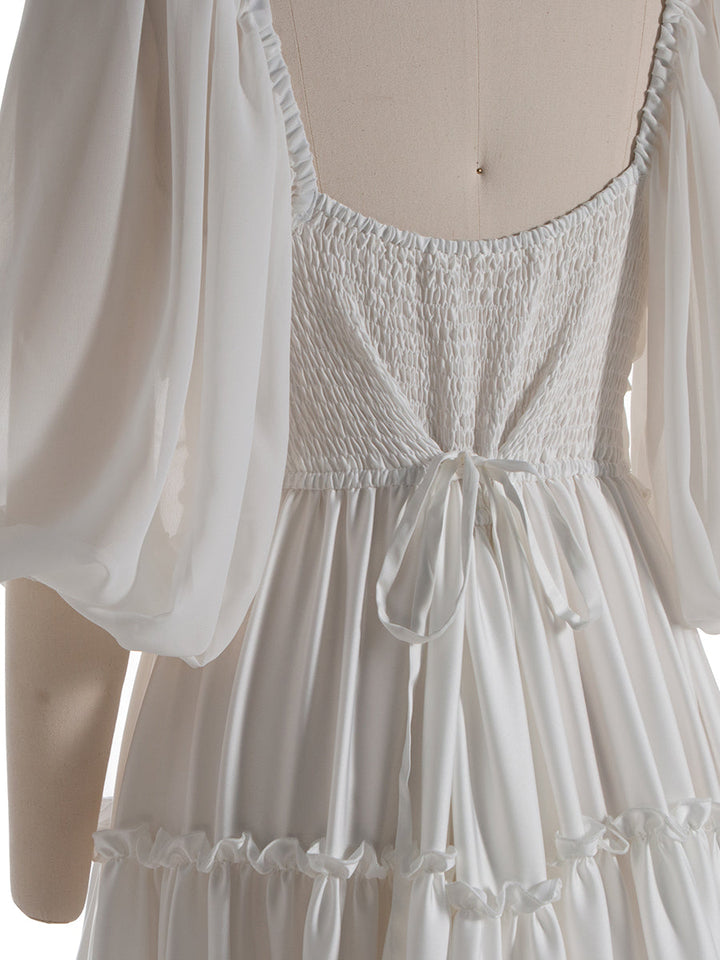 Chiffon Sleeve Silk Satin Boho Maternity Dress Photo Shoot Dress Fancy Photography Props with Ruffle Detail