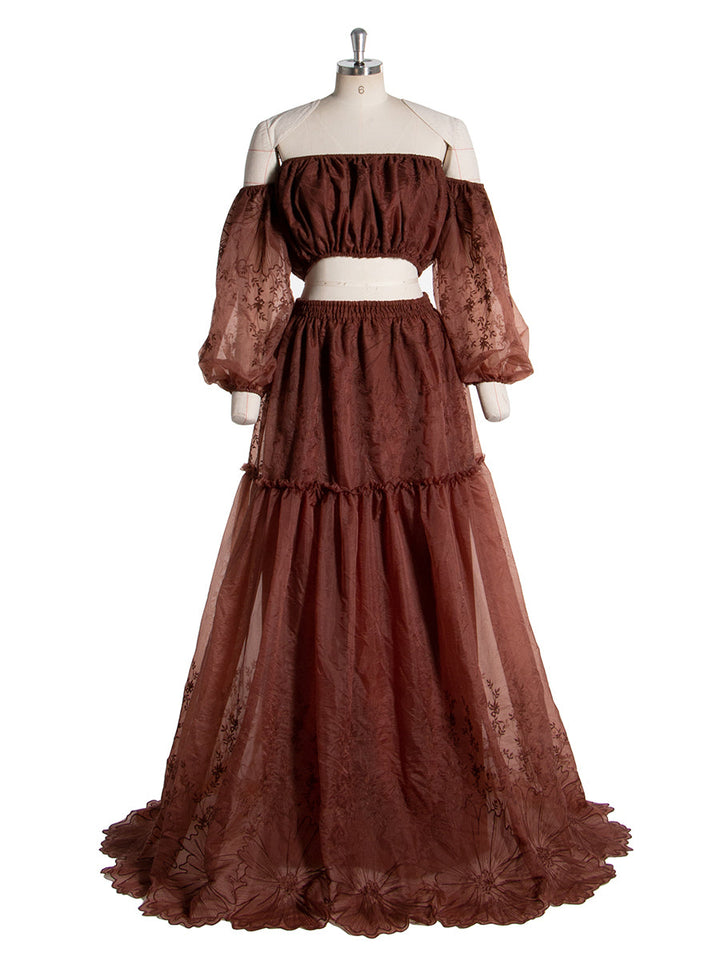 Zweiteiliges Set Spitze Boho Kleid Outfit Fotoshooting Kleid YW240014