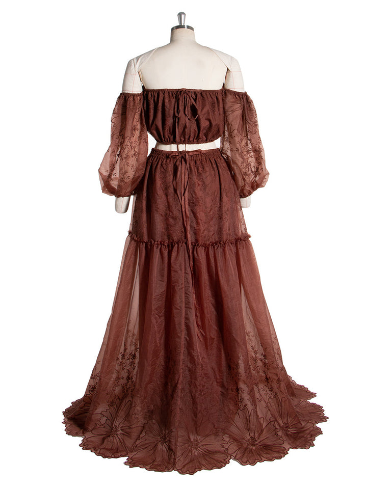 Zweiteiliges Set Spitze Boho Kleid Outfit Fotoshooting Kleid YW240014