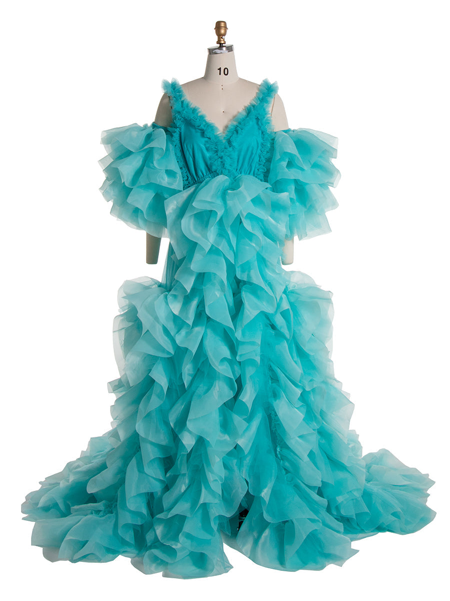 New Organza Ruffles, Tulle Photo Shoot Gown, Fluffy Maternity Photoshoot Dress 
