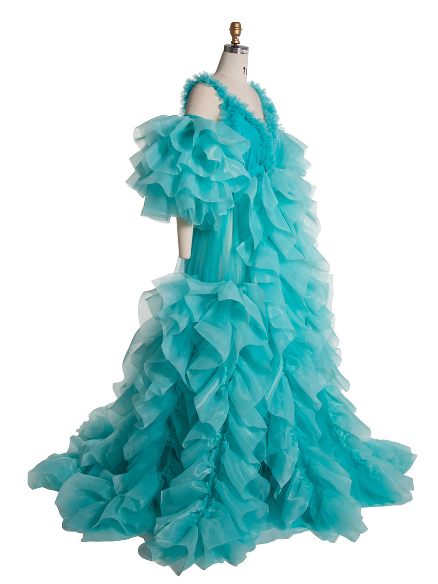 New Organza Ruffles, Tulle Photo Shoot Gown, Fluffy Maternity Photoshoot Dress 