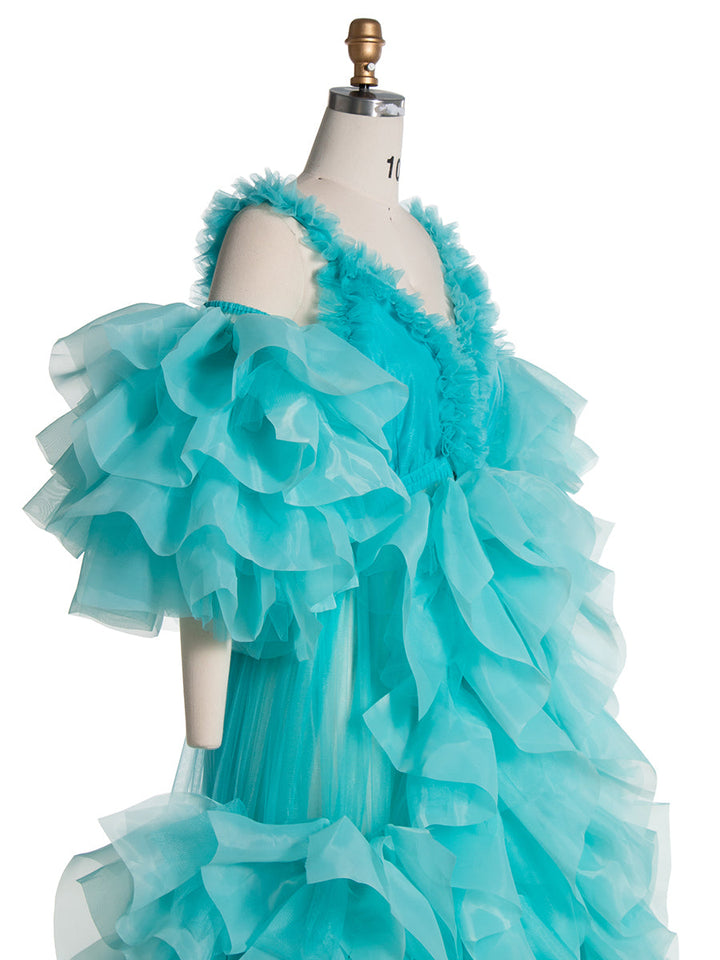 New Organza Ruffles, Tulle Photo Shoot Gown, Fluffy Maternity Photoshoot Dress 