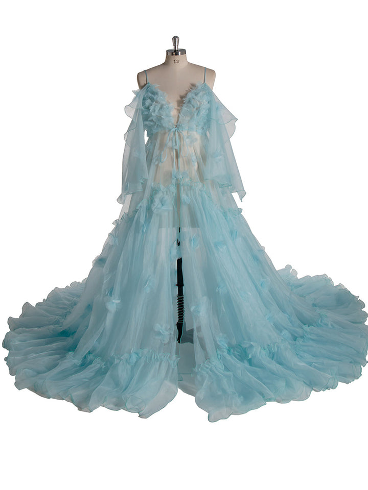 Blaues Umstandskleid für Fotoshooting Schwangerschaft Babyparty Kleid YW5503 