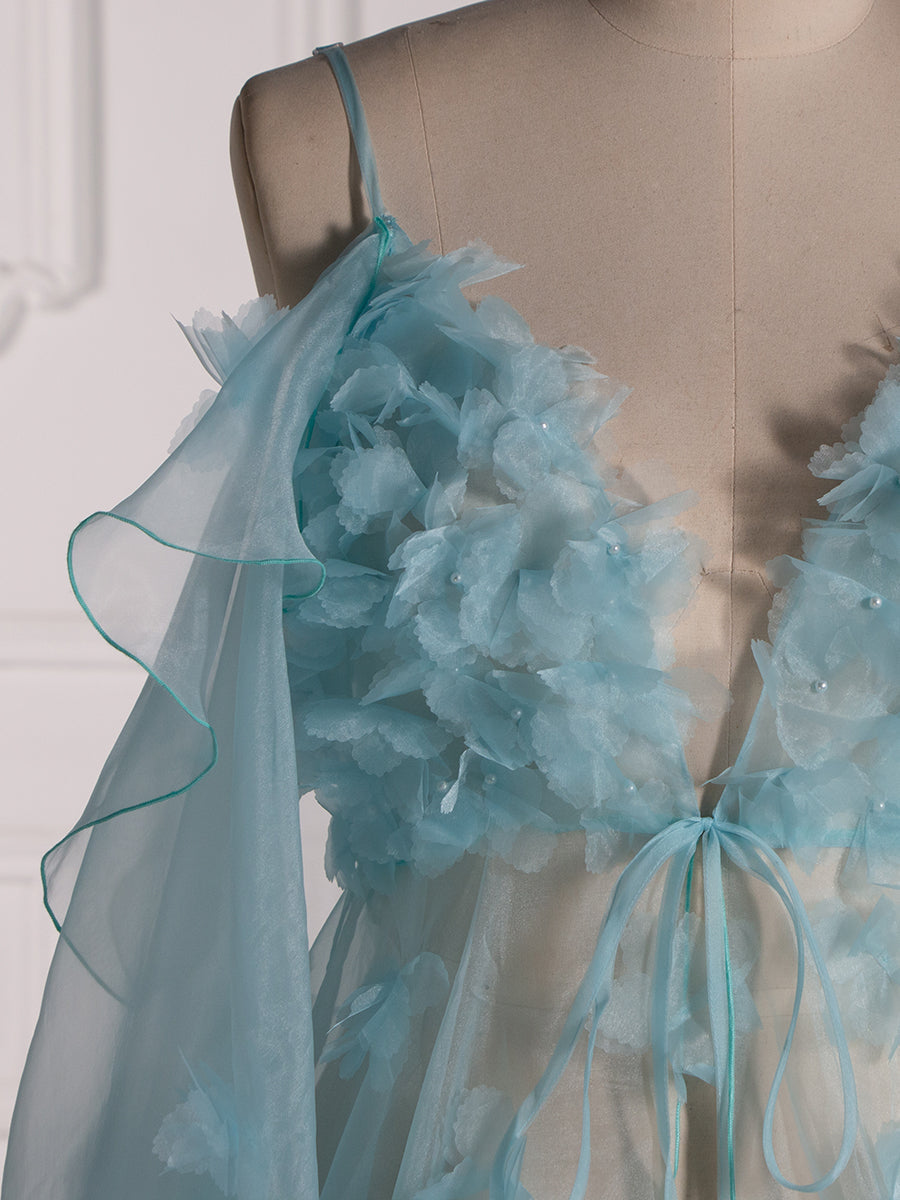 Blaues Umstandskleid für Fotoshooting Schwangerschaft Babyparty Kleid YW5503 