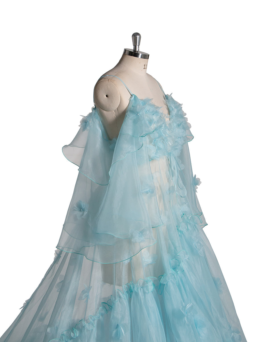 Blaues Umstandskleid für Fotoshooting Schwangerschaft Babyparty Kleid YW5503 