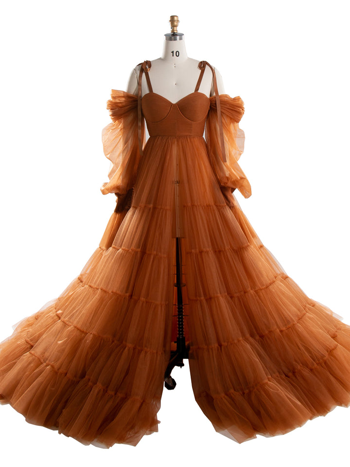 Umstandskleid für Fotoshootings, Tüllkleid, Fotografiekleid mit Bauchschlitz vorne, YW221106 