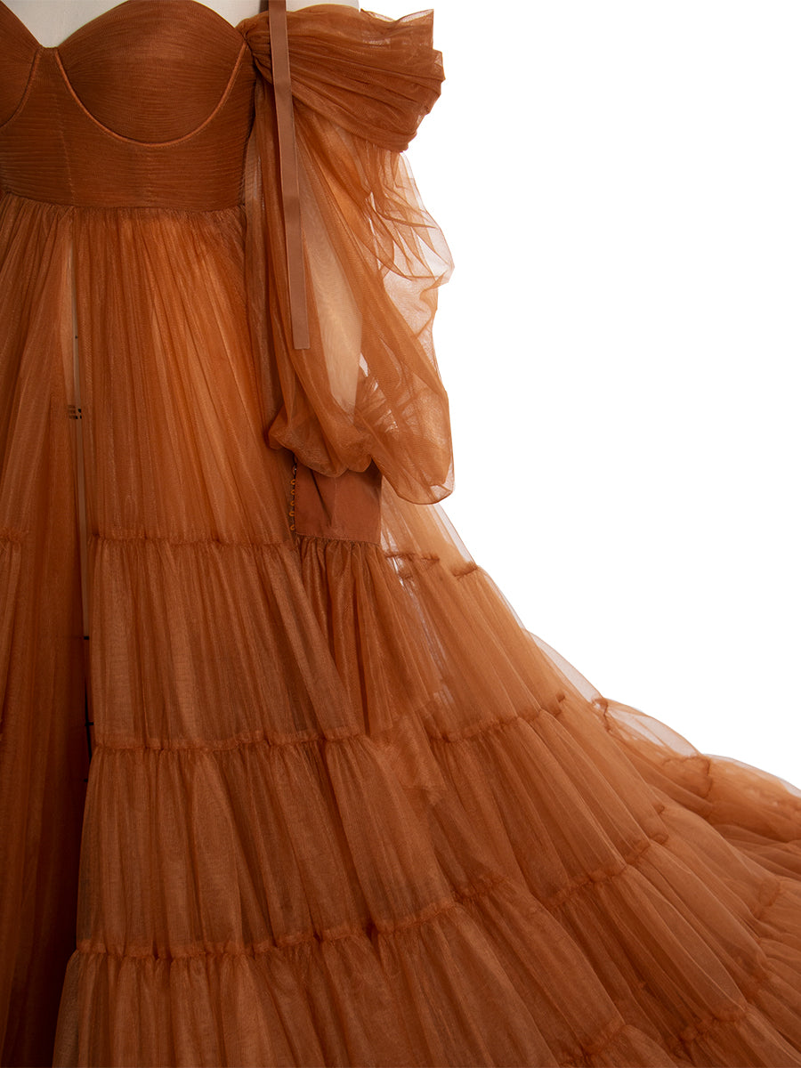 Umstandskleid für Fotoshootings, Tüllkleid, Fotografiekleid mit Bauchschlitz vorne, YW221106 
