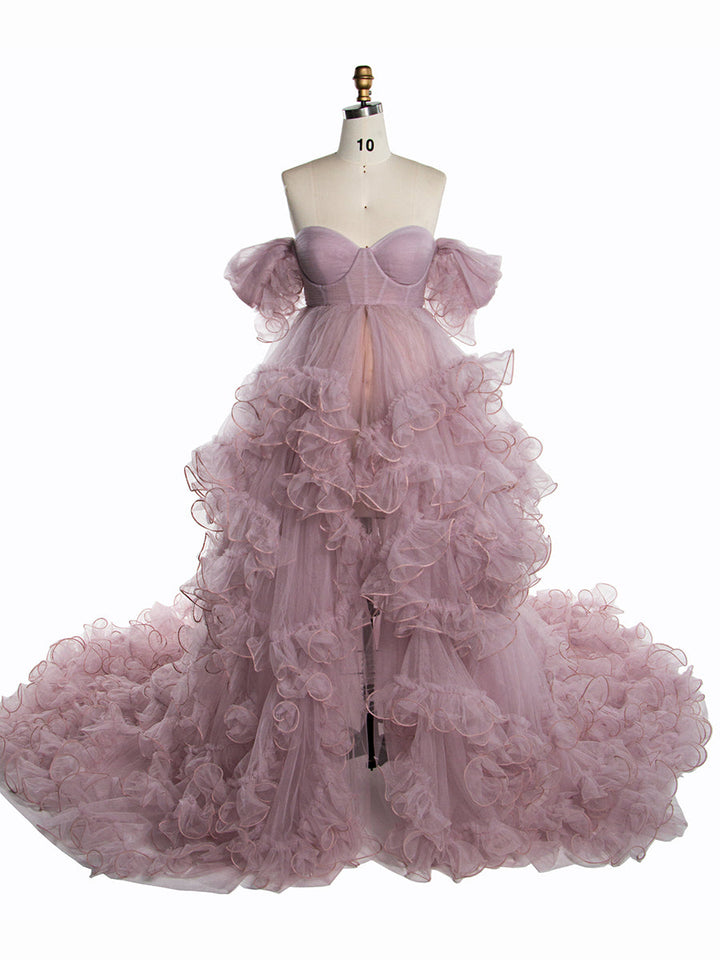 Umstandskleid für Fotoshooting Tüll Rüschen Umstandskleid Babyparty Fotoshooting Kleid YW243160 
