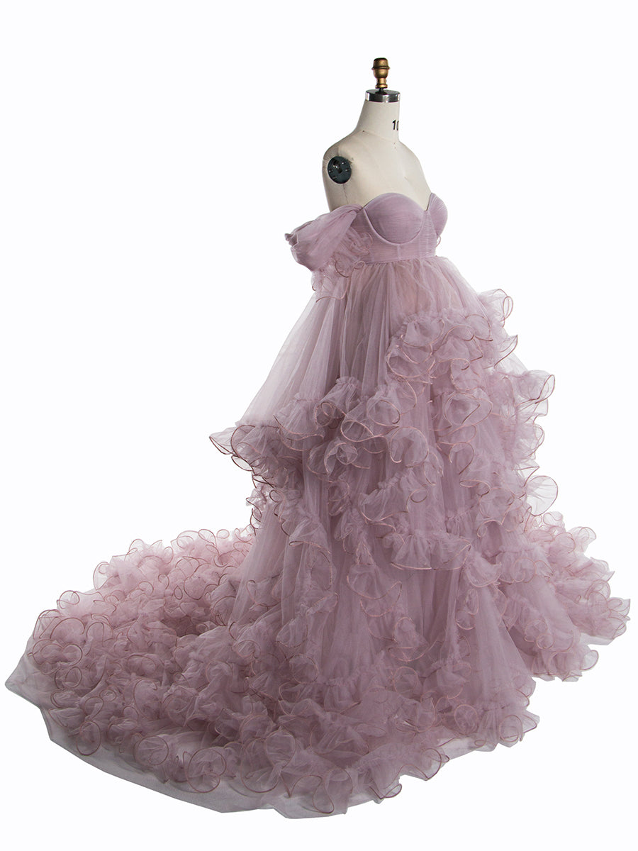 Umstandskleid für Fotoshooting Tüll Rüschen Umstandskleid Babyparty Fotoshooting Kleid YW243160 