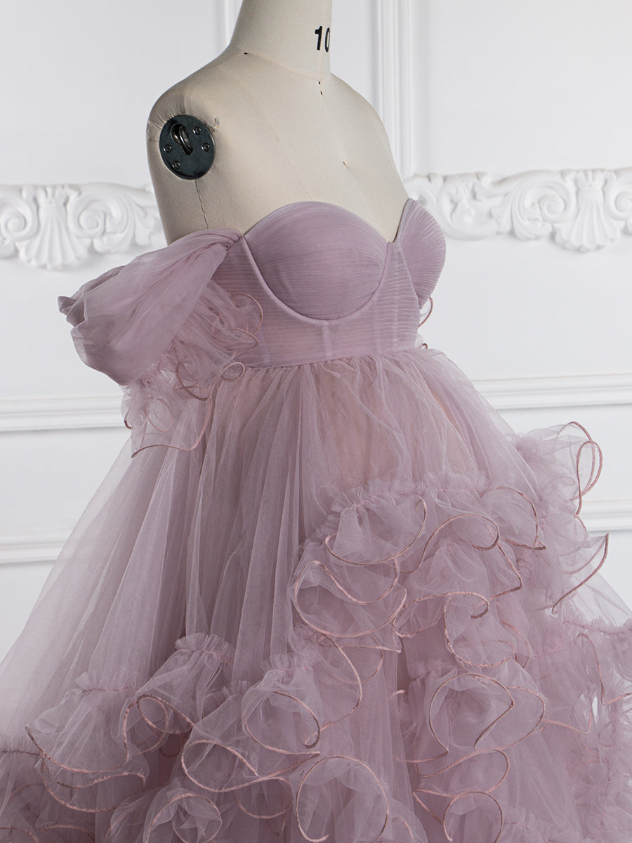 Umstandskleid für Fotoshooting Tüll Rüschen Umstandskleid Babyparty Fotoshooting Kleid YW243160 