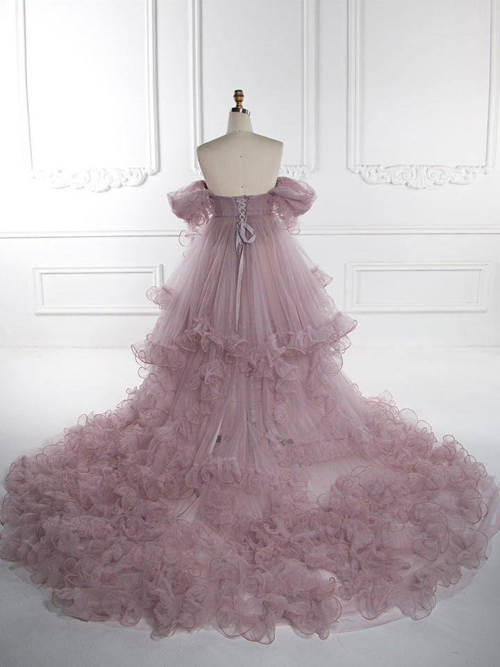 Umstandskleid für Fotoshooting Tüll Rüschen Umstandskleid Babyparty Fotoshooting Kleid YW243160 